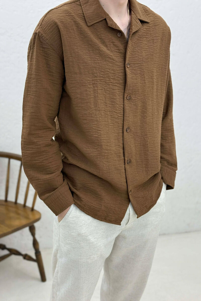ONE COLOR SIMPLE MEN SHIRT BROWN/KAFE - 2