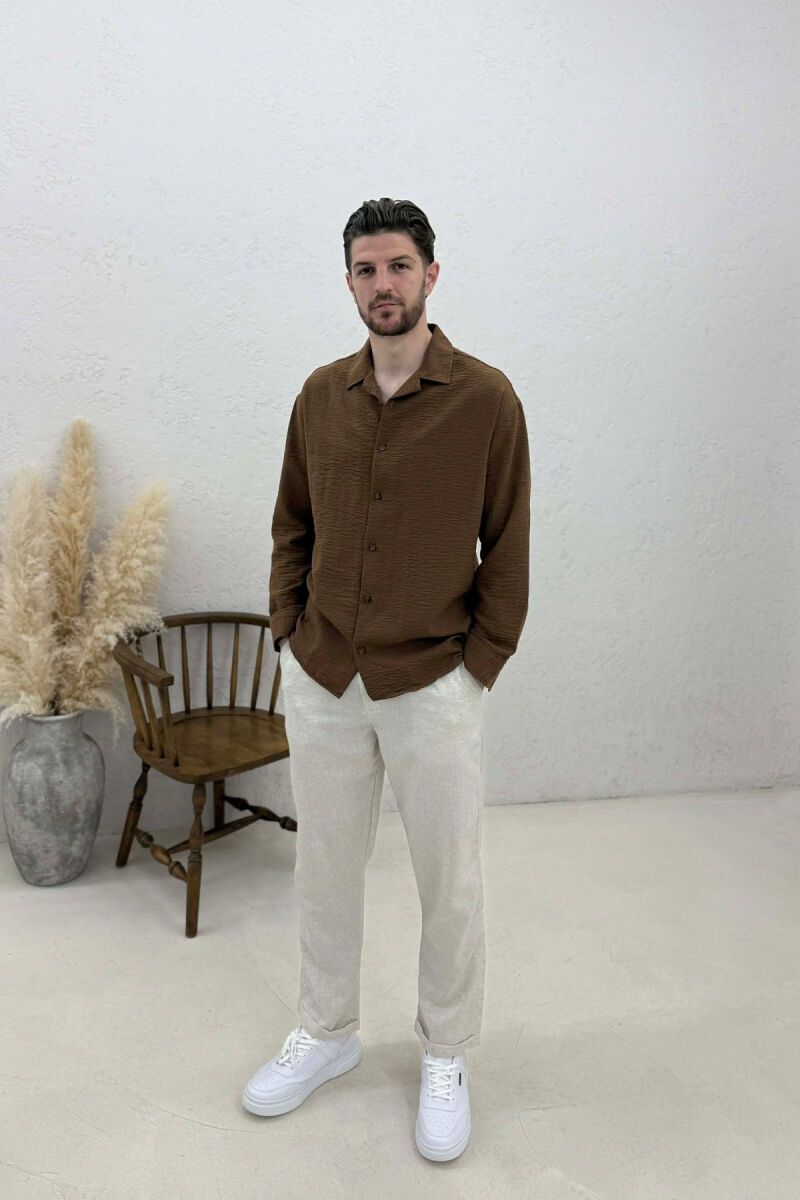 ONE COLOR SIMPLE MEN SHIRT BROWN/KAFE - 3
