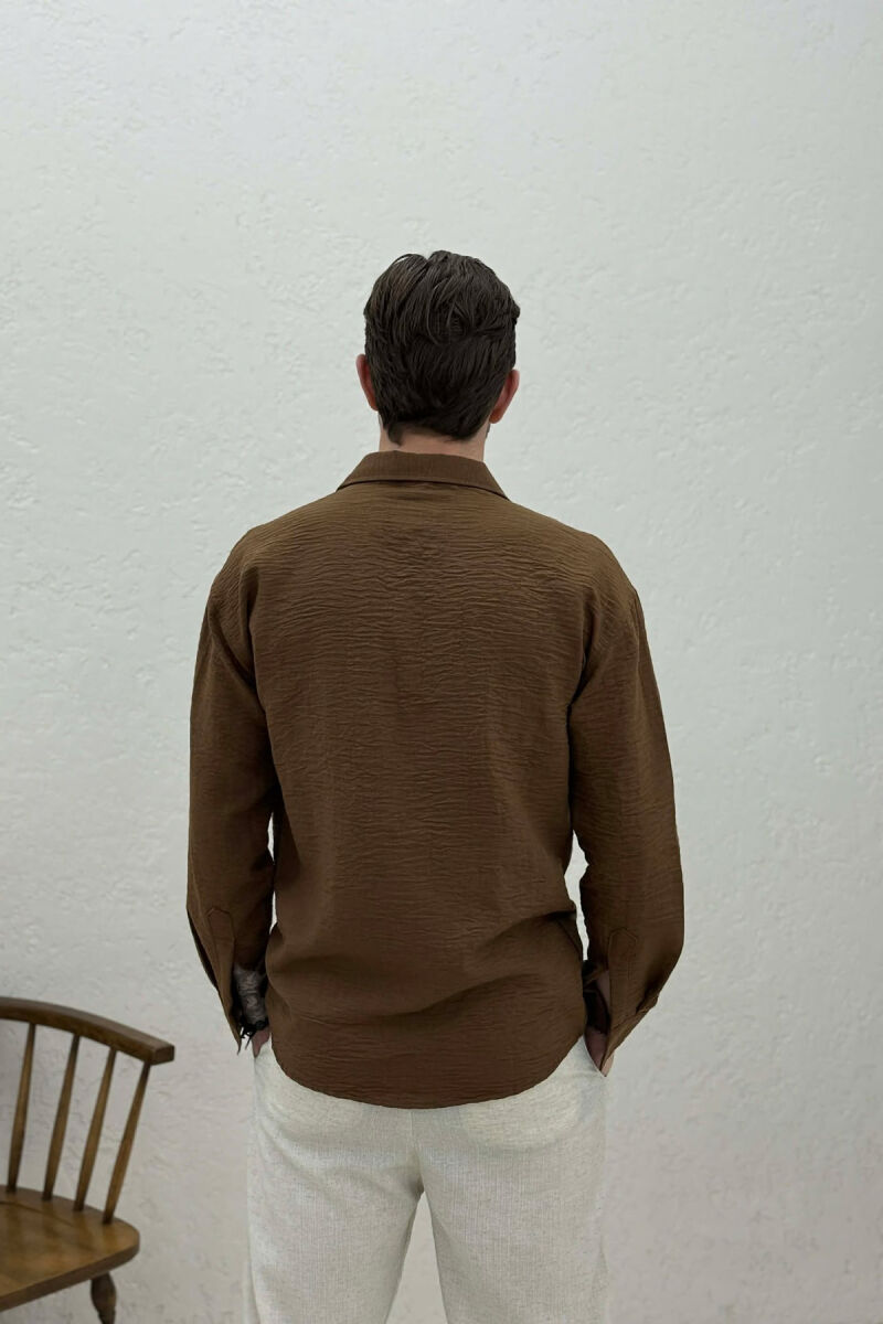 ONE COLOR SIMPLE MEN SHIRT BROWN/KAFE - 4