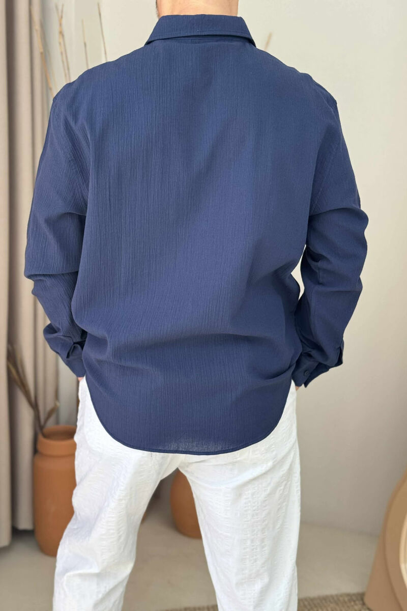ONE COLOR SIMPLE MEN SHIRT DARK BLUE/BEE - 2