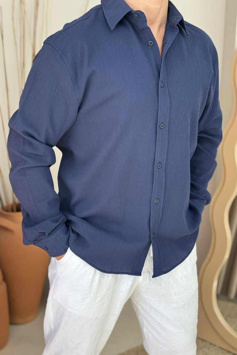 ONE COLOR SIMPLE MEN SHIRT DARK BLUE/BEE - 3