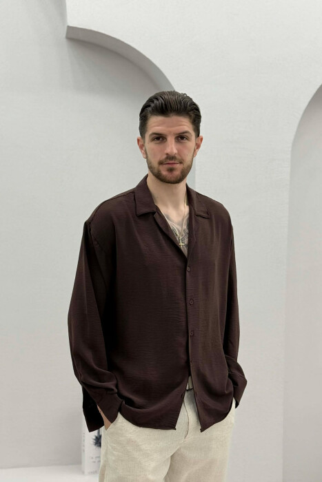 ONE COLOR SIMPLE MEN SHIRT DARK BROWN/KAE - 1