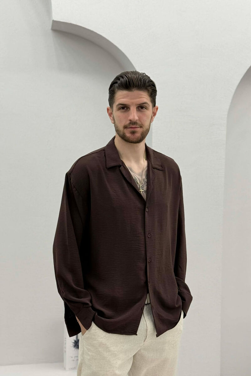 ONE COLOR SIMPLE MEN SHIRT DARK BROWN/KAE - 1