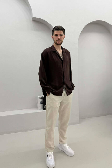 ONE COLOR SIMPLE MEN SHIRT DARK BROWN/KAE - 2