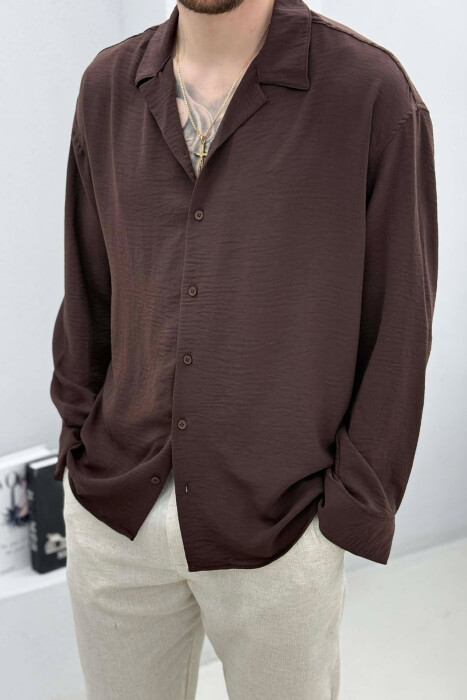 ONE COLOR SIMPLE MEN SHIRT DARK BROWN/KAE - 3