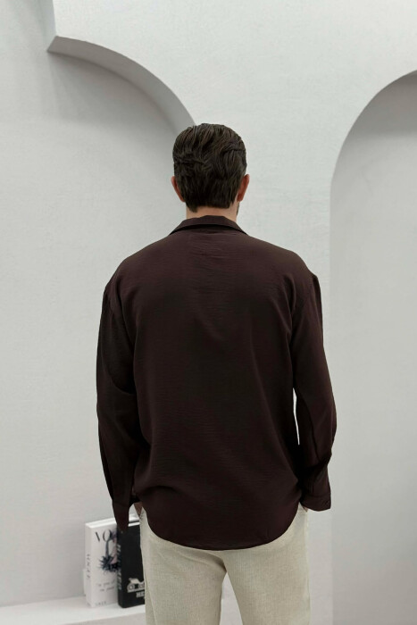 ONE COLOR SIMPLE MEN SHIRT DARK BROWN/KAE - 4