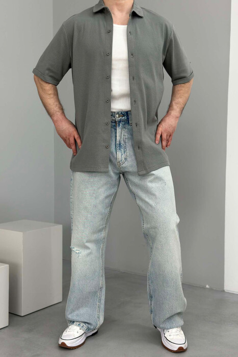 ONE COLOR SIMPLE MEN SHIRT GREY/GRI - 3