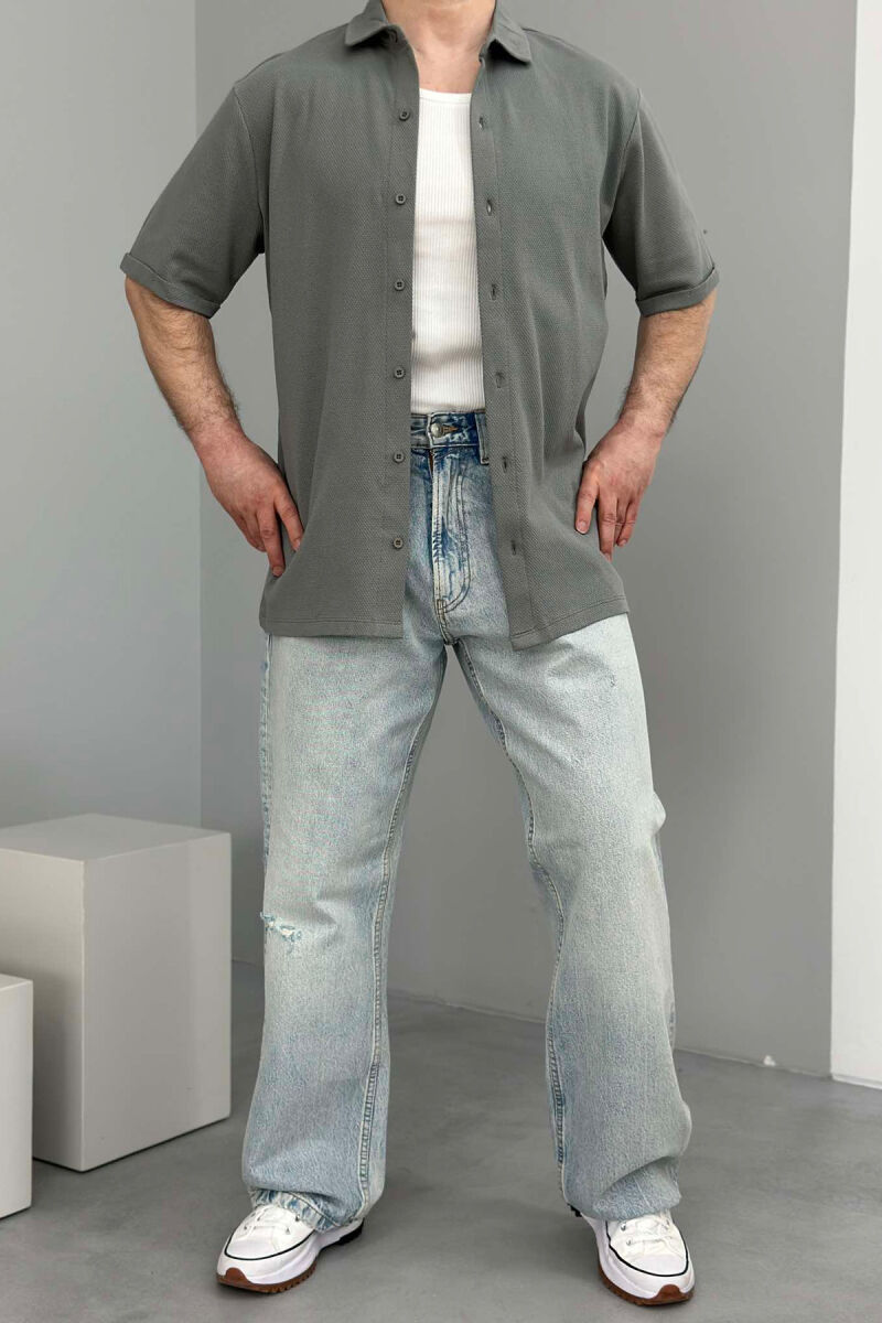 ONE COLOR SIMPLE MEN SHIRT GREY/GRI - 3