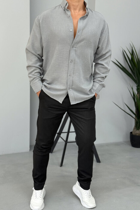 ONE COLOR SIMPLE MEN SHIRT GREY/GRI - KLAUDIO FASHION