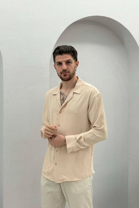 ONE COLOR SIMPLE MEN SHIRT LIGHT BEIGE/BZHZB 