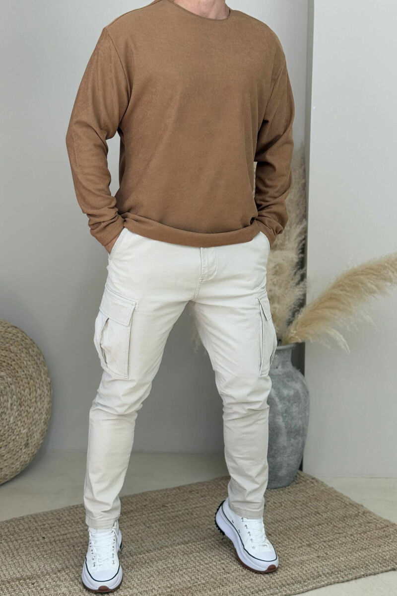 ONE COLOR SIMPLE MEN SWEATSHIRT LIGHT BROWN/KAZB - 1