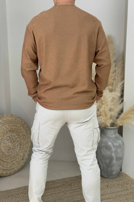 ONE COLOR SIMPLE MEN SWEATSHIRT LIGHT BROWN/KAZB - 3