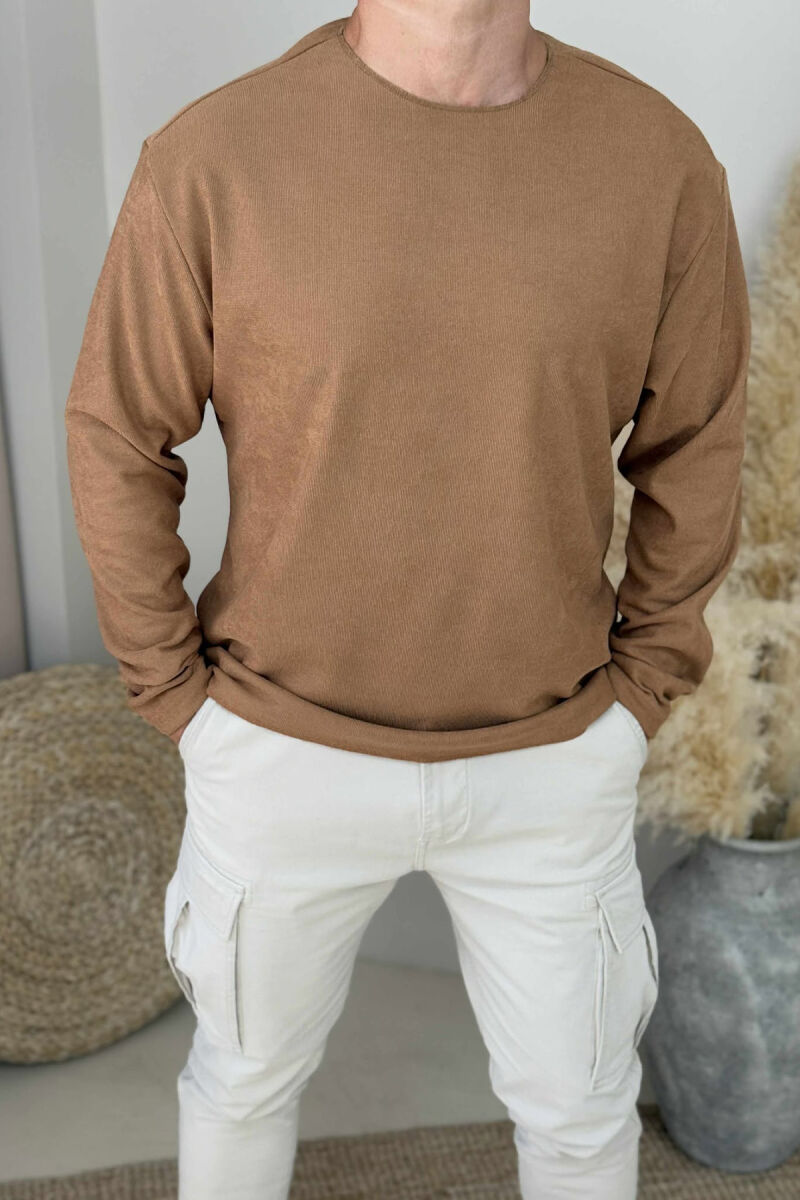 ONE COLOR SIMPLE MEN SWEATSHIRT LIGHT BROWN/KAZB - 2