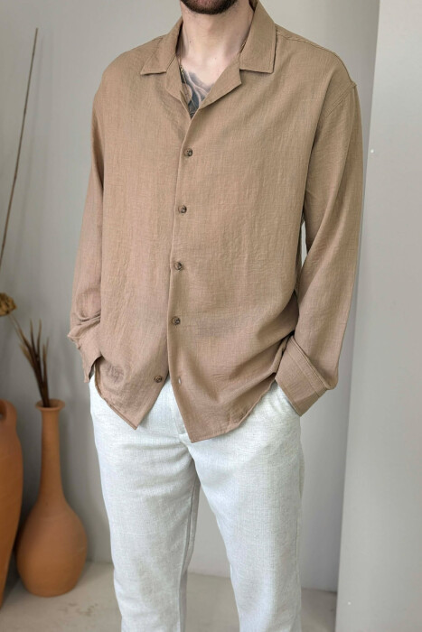 ONE COLOR SIMPLE MEN SHIRT LIGHT BROWN/KAZB - 2