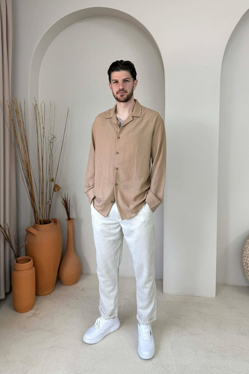 ONE COLOR SIMPLE MEN SHIRT LIGHT BROWN/KAZB - 3