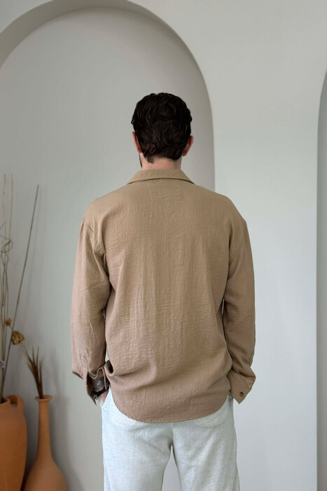 ONE COLOR SIMPLE MEN SHIRT LIGHT BROWN/KAZB - 4