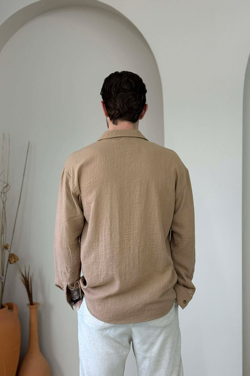 ONE COLOR SIMPLE MEN SHIRT LIGHT BROWN/KAZB - 4