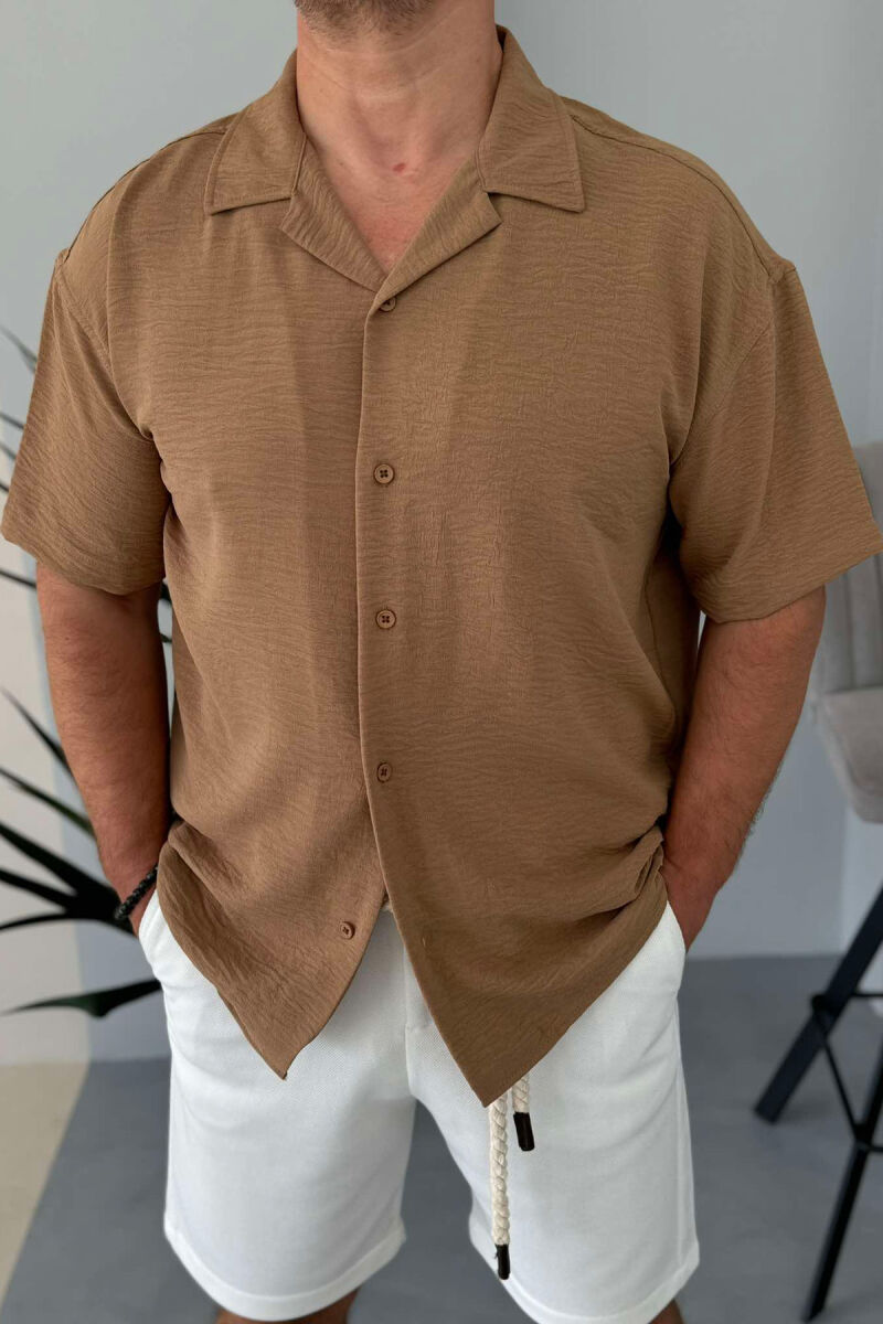 ONE COLOR SIMPLE MEN SHIRT LIGHT BROWN/KAZB - 4