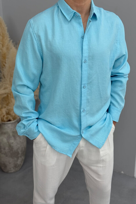 ONE COLOR SIMPLE MEN SHIRT LIGHTBLUE/BZ - 3