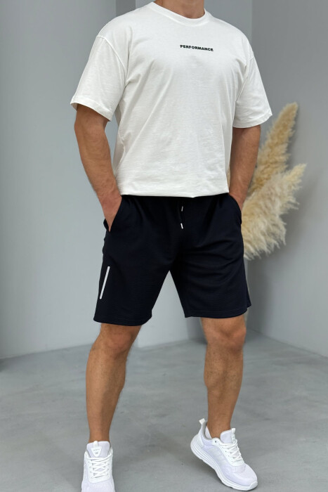 ONE COLOR SIMPLE MEN SHORT SWEATPANTS DARK BLUE/BEE - 