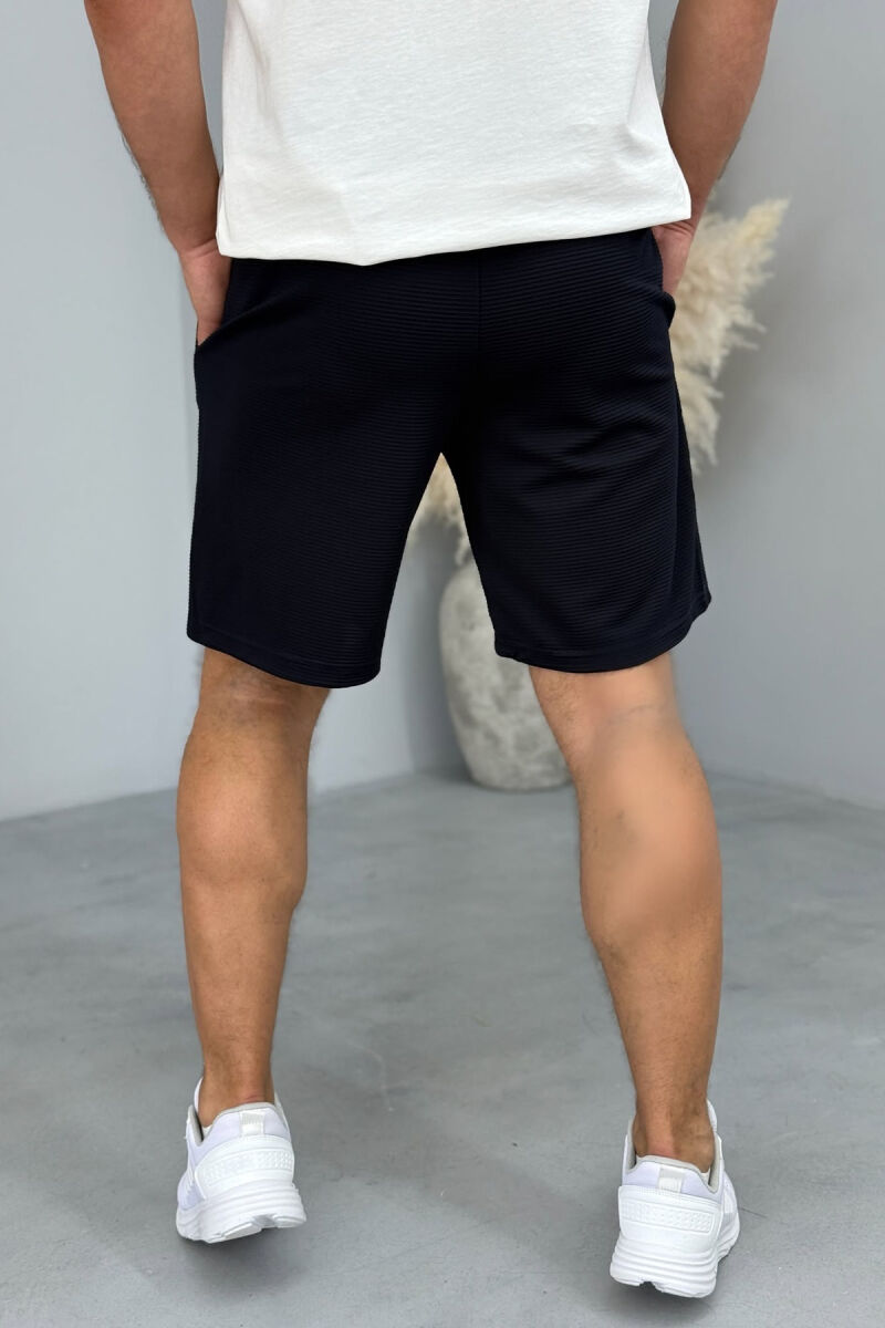 ONE COLOR SIMPLE MEN SHORT SWEATPANTS DARK BLUE/BEE - 2