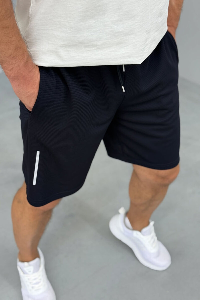 ONE COLOR SIMPLE MEN SHORT SWEATPANTS DARK BLUE/BEE - 3