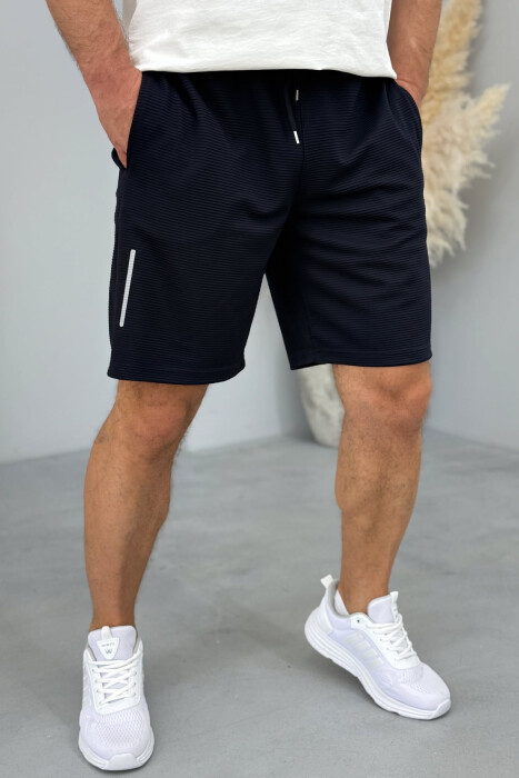 ONE COLOR SIMPLE MEN SHORT SWEATPANTS DARK BLUE/BEE - 4