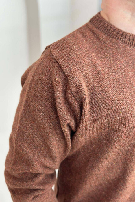 ONE COLOR SIMPLE MEN SWEATER BROWN/KAFE - 4