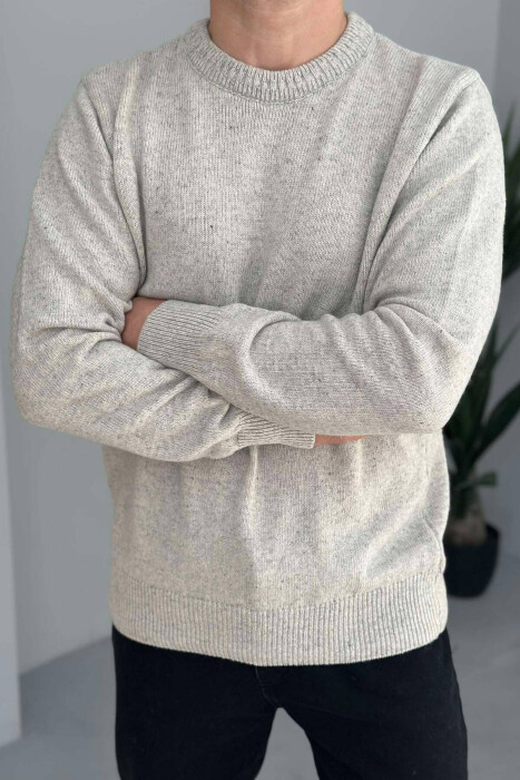 ONE COLOR SIMPLE MEN SWEATER CREAM/KREM - 3