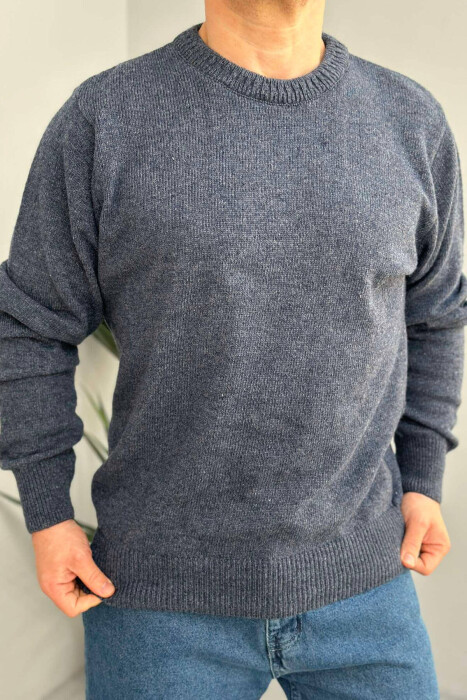 ROUND NECK SIMPLE MEN SWEATER IN DARK BLUE COLOR 