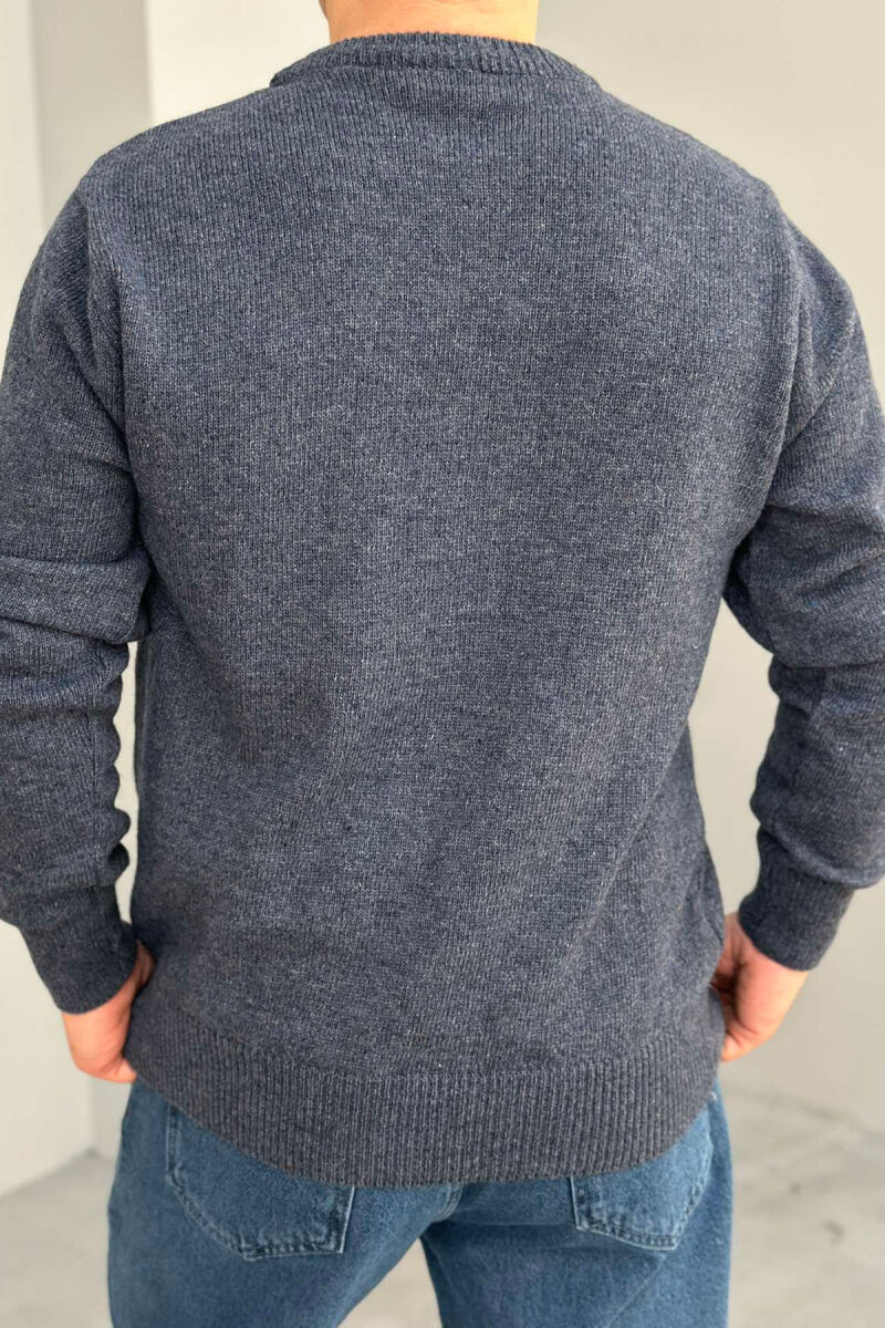 ONE COLOR SIMPLE MEN SWEATER DARK BLUE/BEE - 3