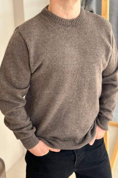 ONE COLOR SIMPLE MEN SWEATER DARK BROWN/KAE - 2