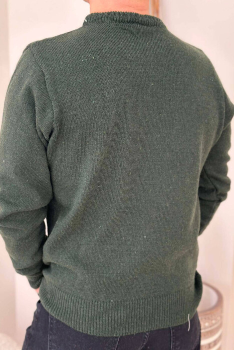 ONE COLOR SIMPLE MEN SWEATER DARK GREEN/JEE - 4