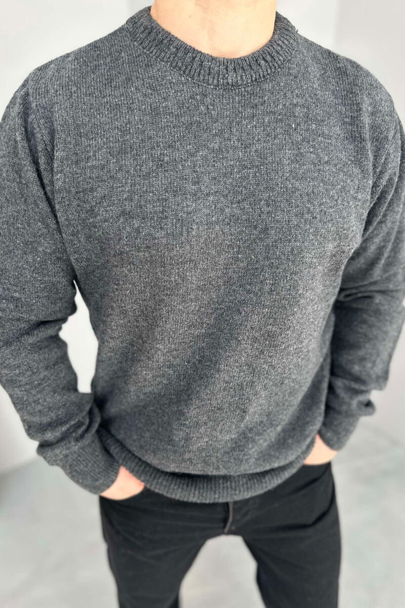 ONE COLOR SIMPLE MEN SWEATER DARK GREY/GEE - 4