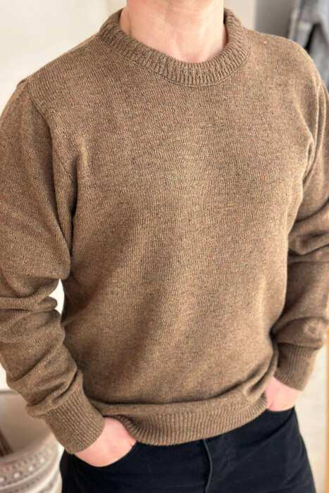 ONE COLOR SIMPLE MEN SWEATER LIGHT BROWN/KAZB - 3