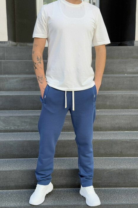 ONE COLOR SIMPLE MEN SWEATPANTS BLUE/BLU - KLAUDIO FASHION