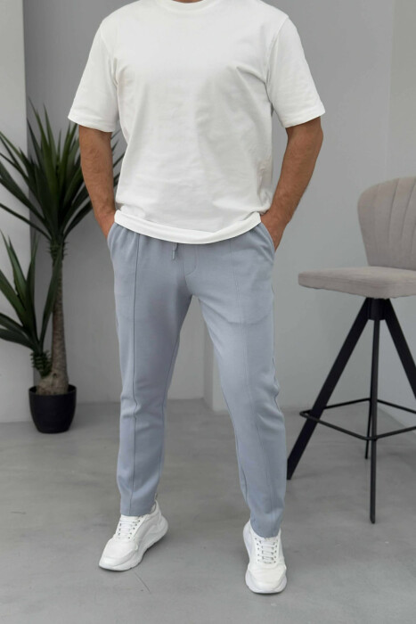 ONE COLOR SIMPLE MEN SWEATPANTS LIGHT GREY/GZ - KLAUDIO FASHION