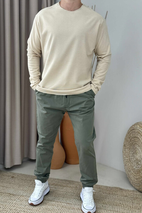 ONE COLOR SIMPLE MEN SWEATSHIRT BEIGE/BEZHE - KLAUDIO FASHION