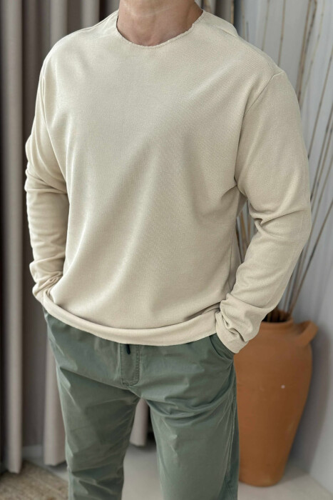 ONE COLOR SIMPLE MEN SWEATSHIRT BEIGE/BEZHE - 3