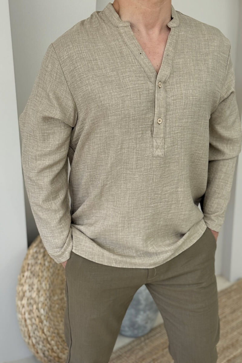 ONE COLOR SIMPLE MEN SHIRT BEIGE/BEZHE - 2