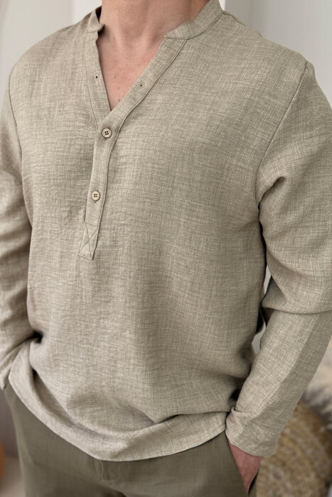 ONE COLOR SIMPLE MEN SHIRT BEIGE/BEZHE - 3