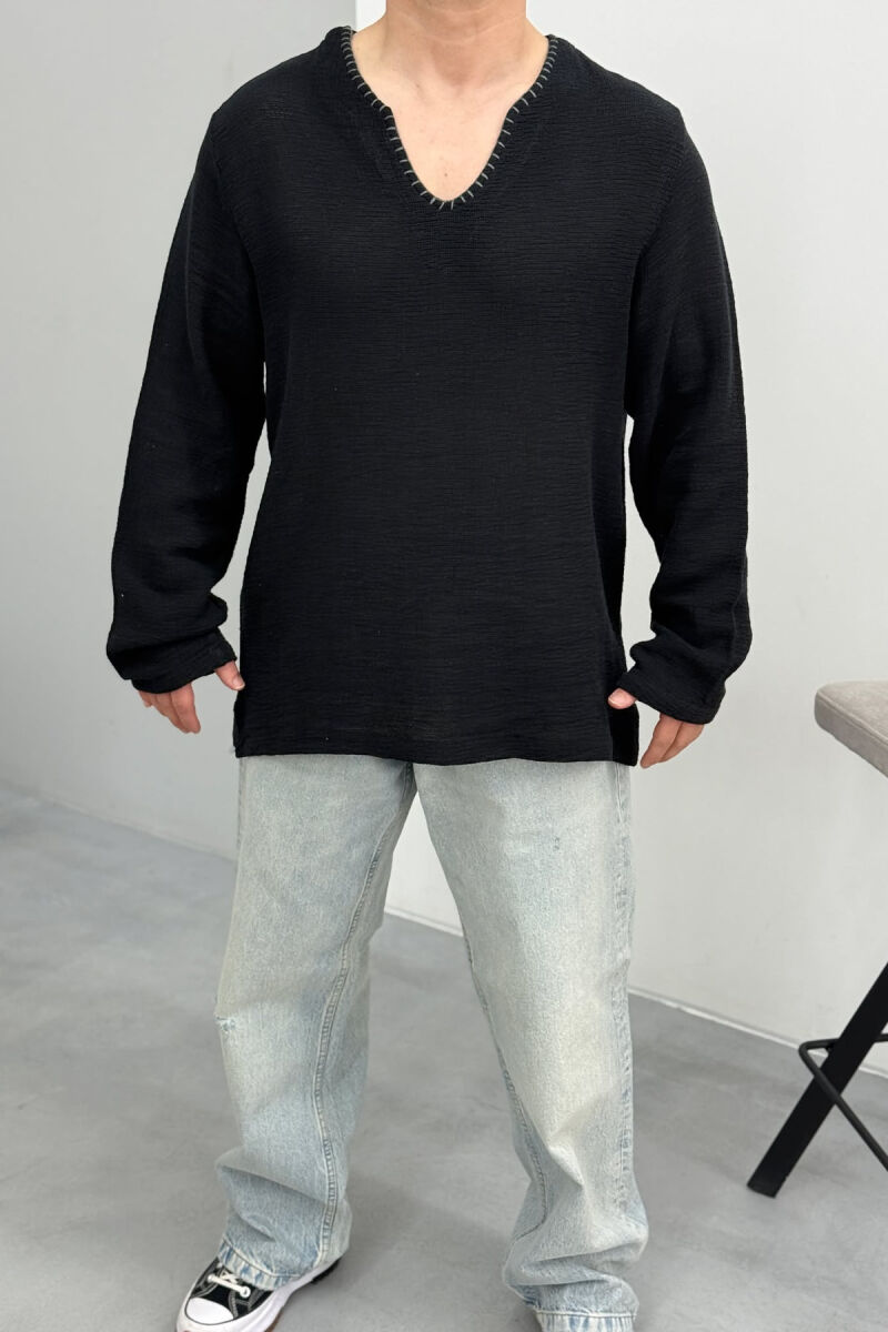 ONE COLOR SIMPLE MEN SWEATSHIRT BLACK/ E ZEZE - 3