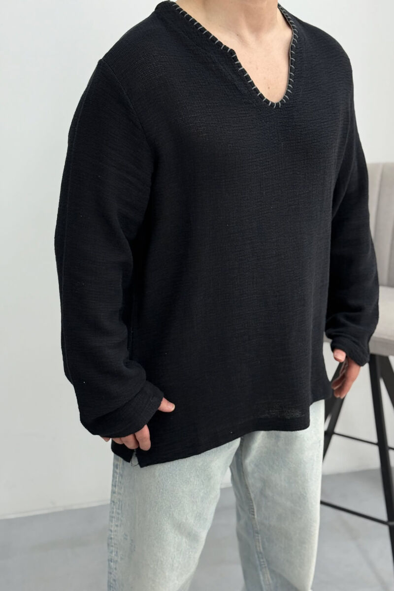 ONE COLOR SIMPLE MEN SWEATSHIRT BLACK/ E ZEZE - 4