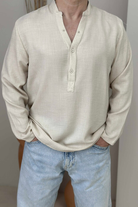 ONE COLOR SIMPLE MEN SHIRT CREAM/KREM - 2