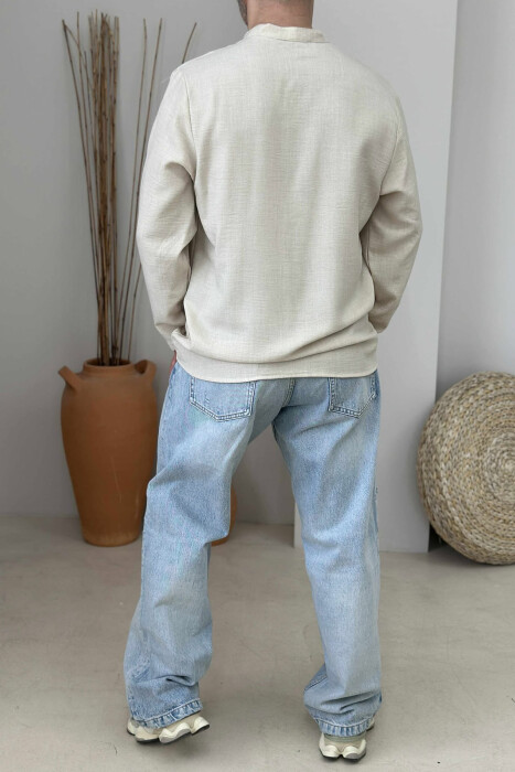 ONE COLOR SIMPLE MEN SHIRT CREAM/KREM - 3