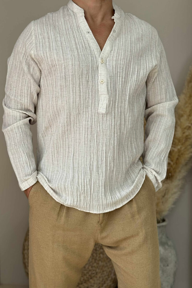 ONE COLOR SIMPLE MEN SHIRT CREAM/KREM - 3