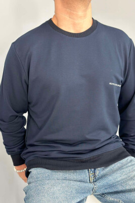 ONE COLOR SIMPLE MEN SWEATSHIRT DARK BLUE/BEE 