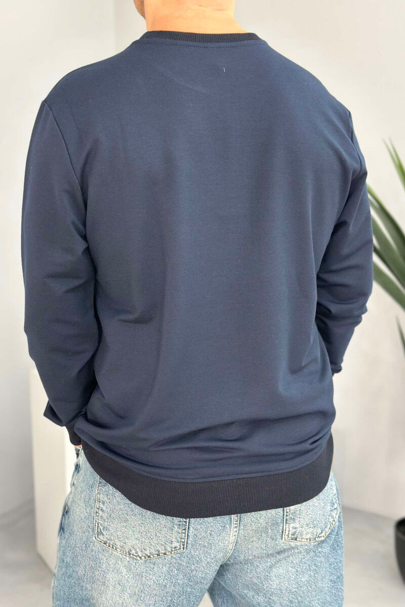 ONE COLOR SIMPLE MEN SWEATSHIRT DARK BLUE/BEE - 3