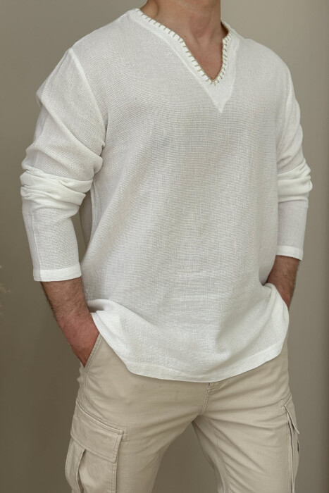 ONE COLOR SIMPLE MEN SHIRT WHITE-E BARDHE - 4
