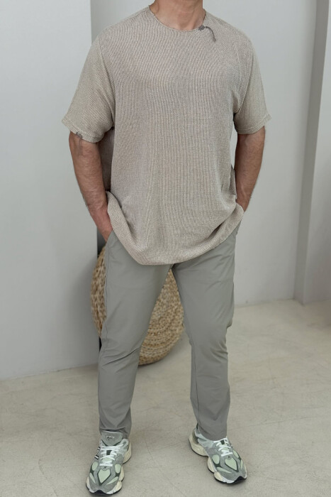 ONE COLOR SIMPLE MEN T-SHIRT BEIGE/BEZHE - 1